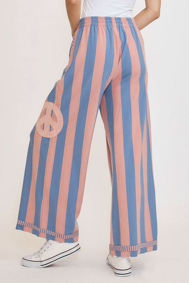 Peaceful Vibes Striped Wide Leg Trousers with Patch Detail