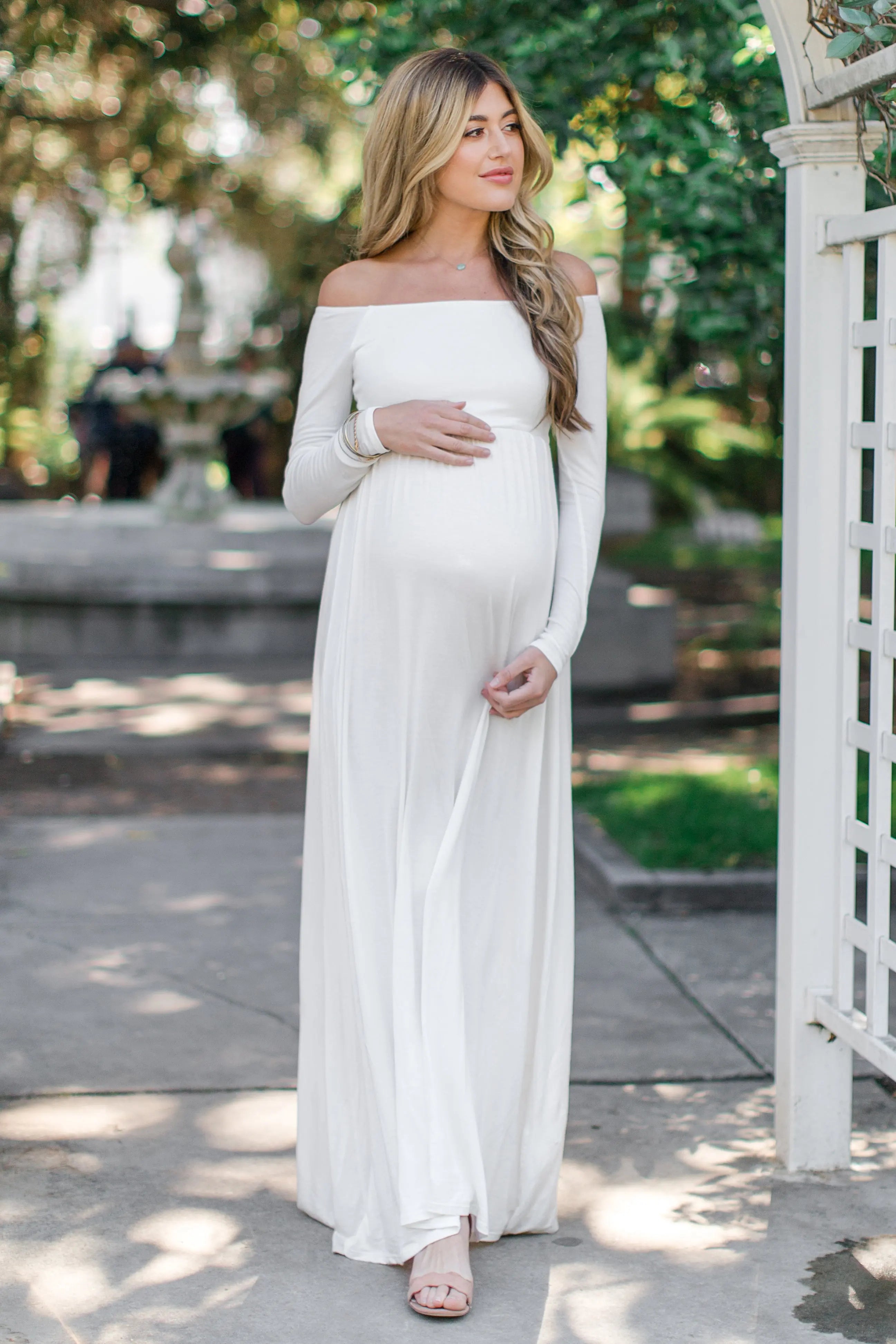 PinkBlush Tall Ivory Solid Off Shoulder Maternity Maxi Dress PinkBlush