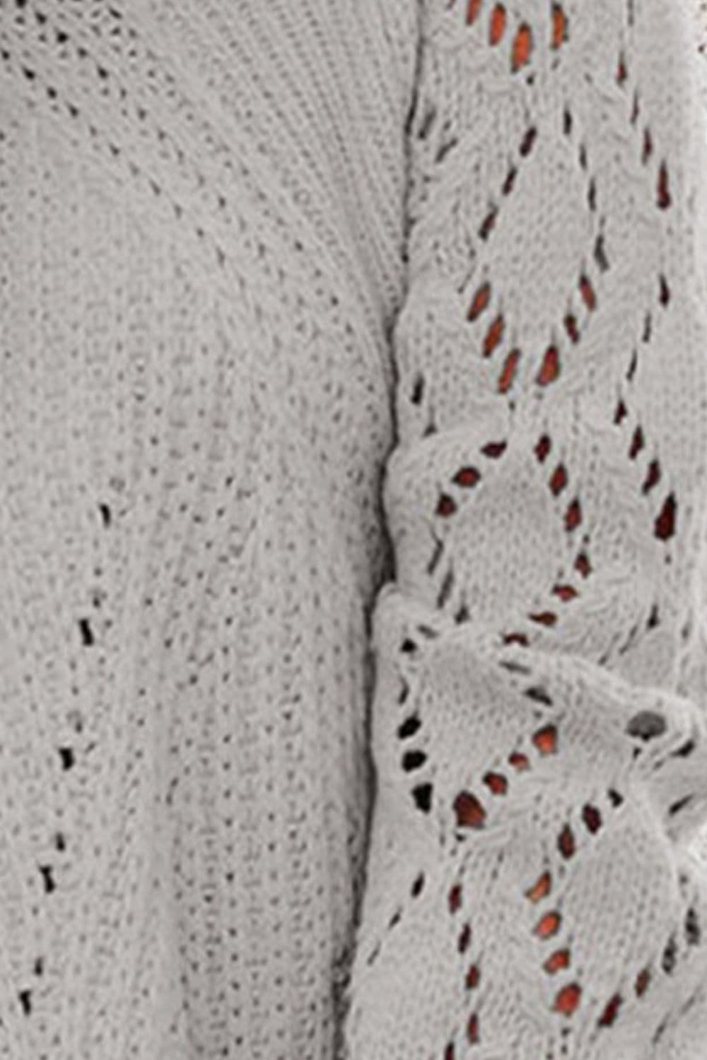 Openwork Round Neck Lantern Sleeve Sweater.