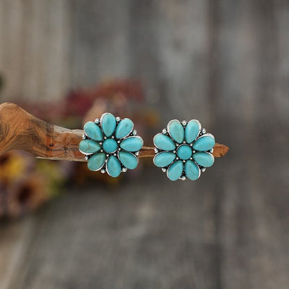 Alloy Turquoise Flower Stud Earrings.