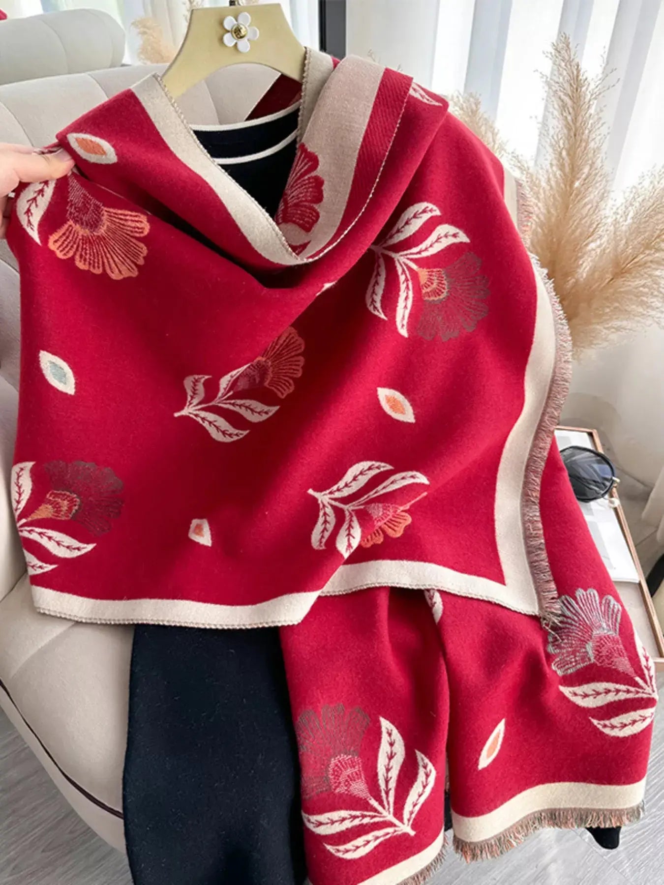 Printed Raw Hem Shawl Simply Love