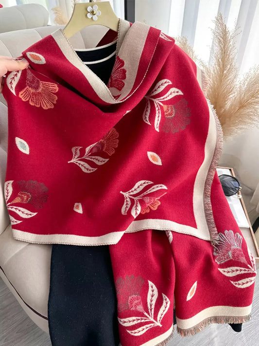 Printed Raw Hem Shawl Simply Love