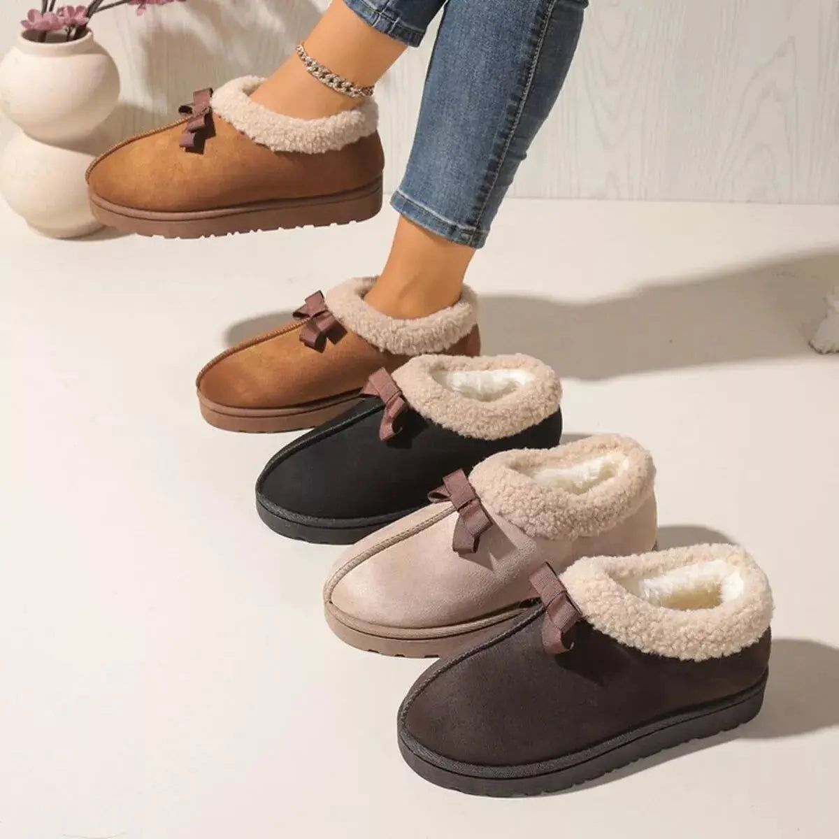 Cozy Bowknot Plush Lined Slip-Ons Simply Love