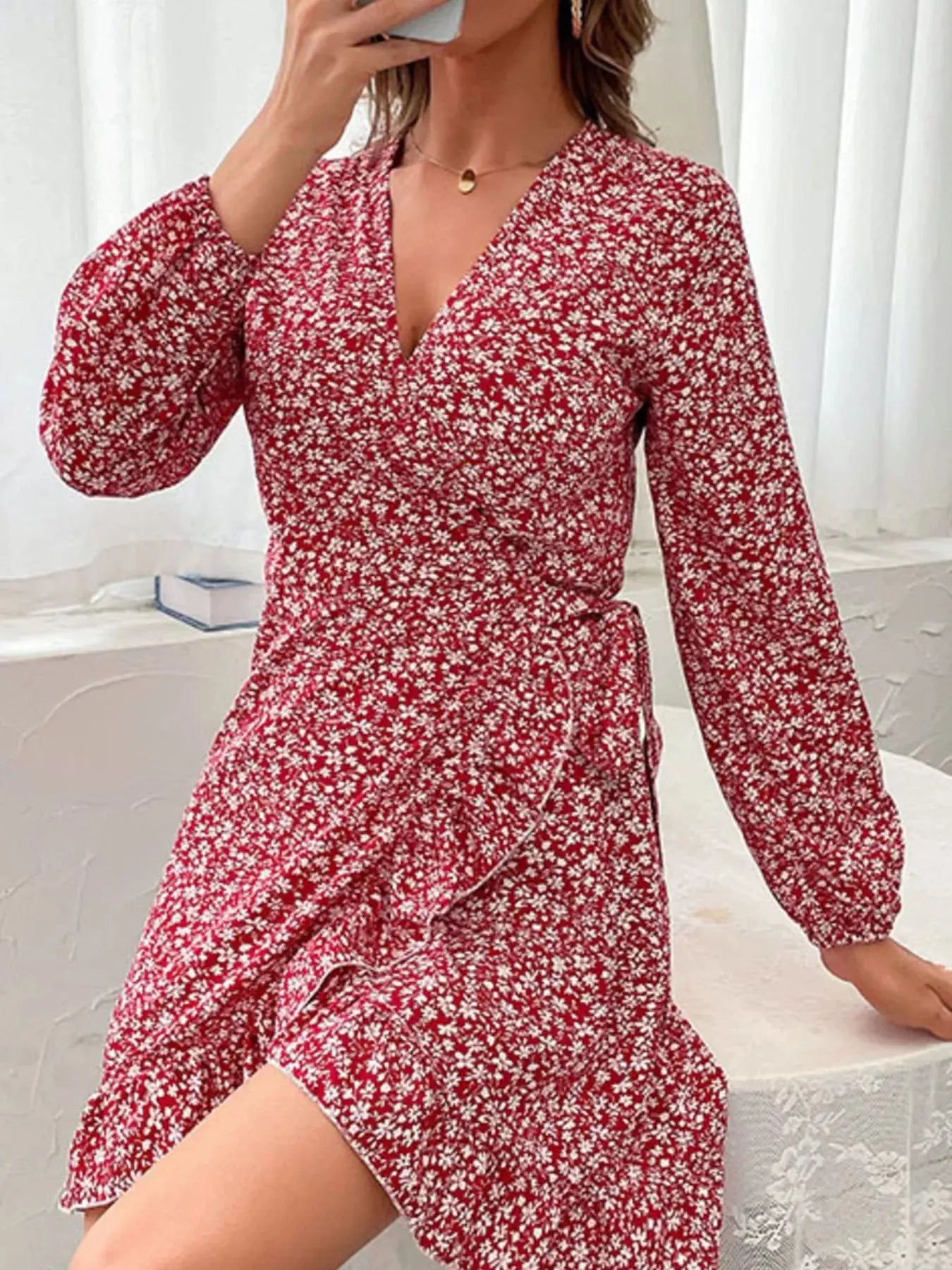Floral Print Wrap Mini Dress Simply Love