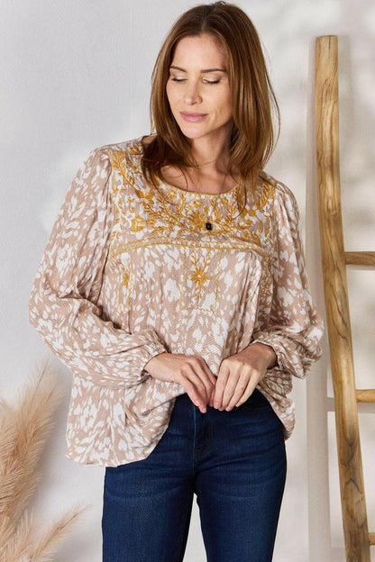 Hailey & Co Embroidered Printed Balloon Sleeve Blouse.