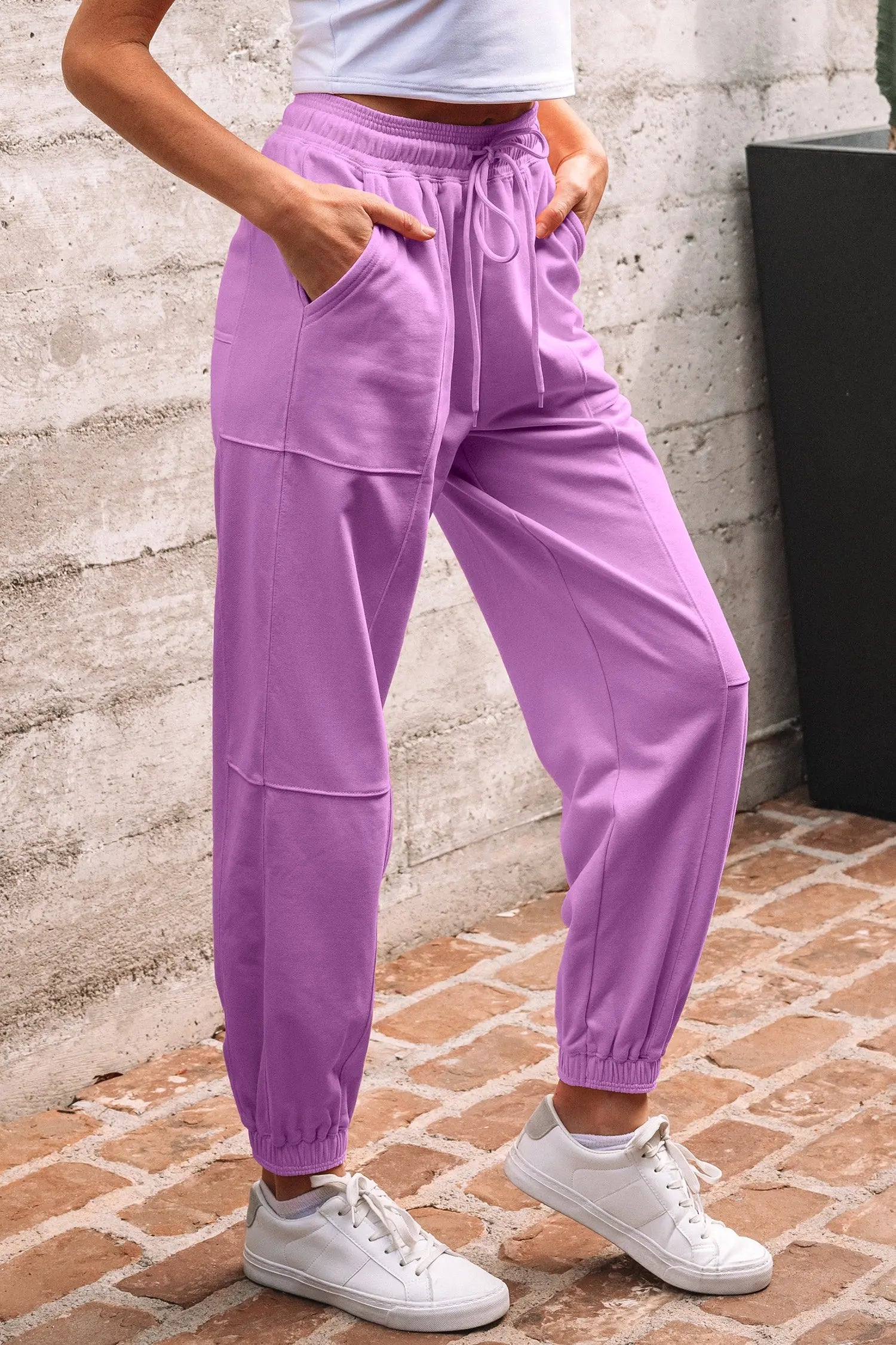 Love Salve Lilac Joggers Women's Daily Wear Pants Comfy Drawstring Waist Love Salve