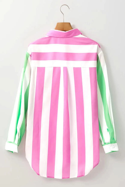 Striped elegance: Collared long sleeve shirt with pockets