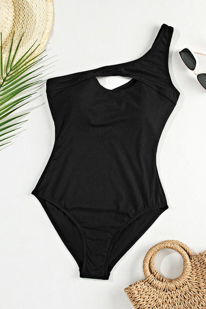 Cutout One Shoulder Sleeveless One-Piece Swimwear.