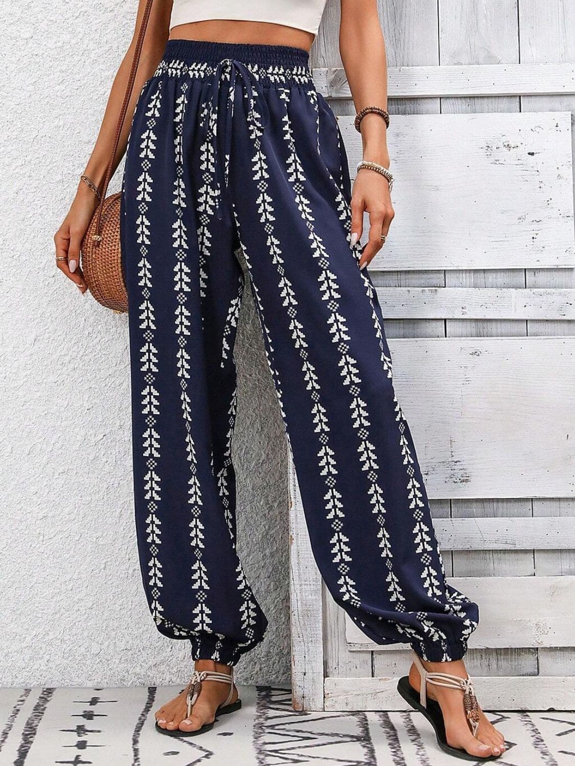 Tied Printed High Waist Pants.