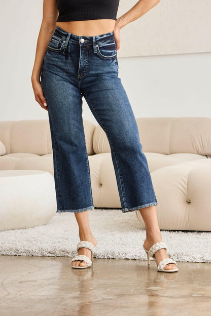 RFM Full Size Tummy Control High Waist Raw Hem Jeans.