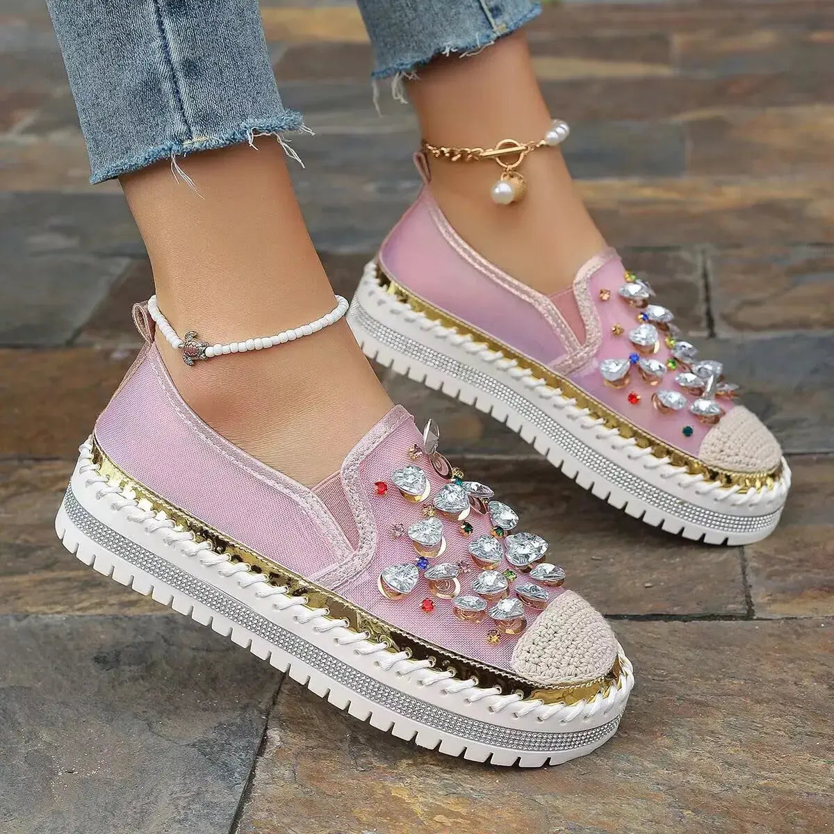 Rhinestone Decor Platform Loafers Simply Love