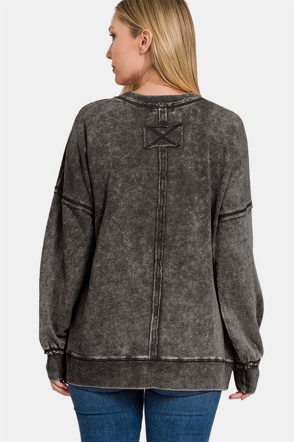 Trendy exposed seam sweatshirt with dropped shoulders