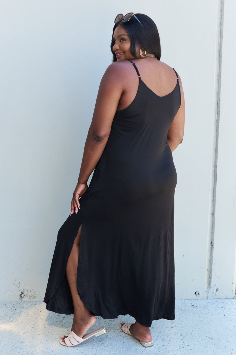 Ninexis elegant black side slit maxi dress