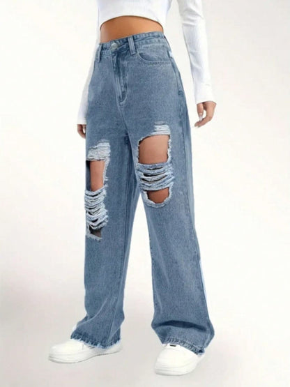 Distressed Wide Leg Jeans.