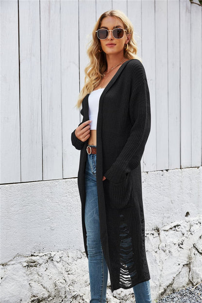 Open Front Long Sleeve Hooded Cardigan.