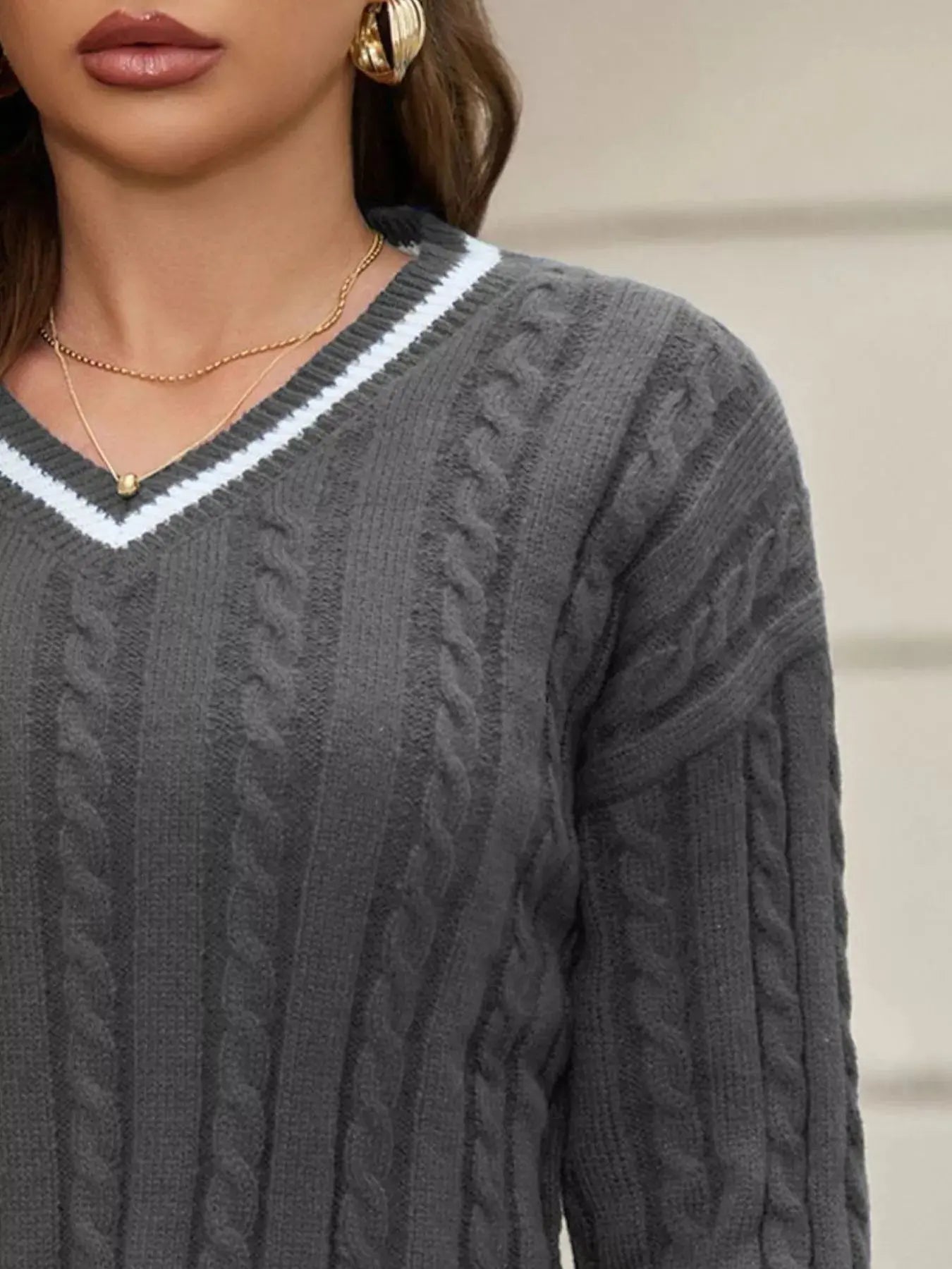 Classic Cable Knit V-Neck Sweater Simply Love