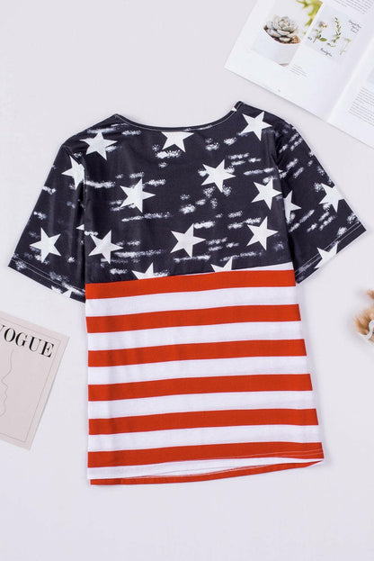 Cutout Striped Round Neck Short Sleeve T-Shirt.