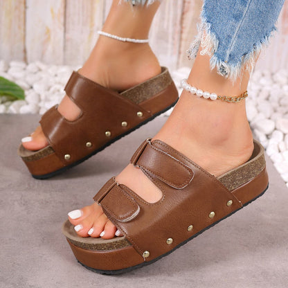 PU Leather Studded Platform Sandals.