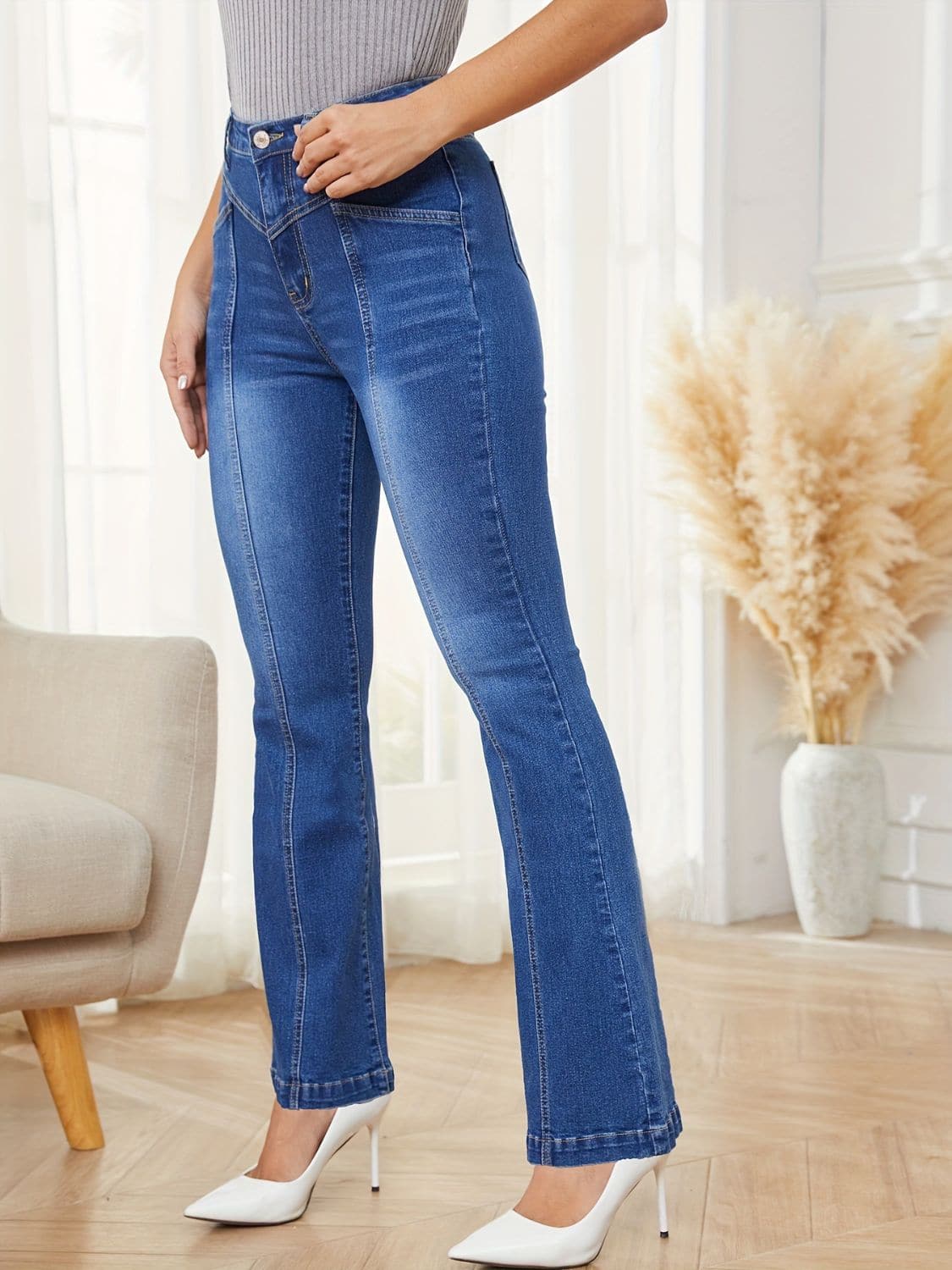 High Waist Bootcut Jeans with Pockets.