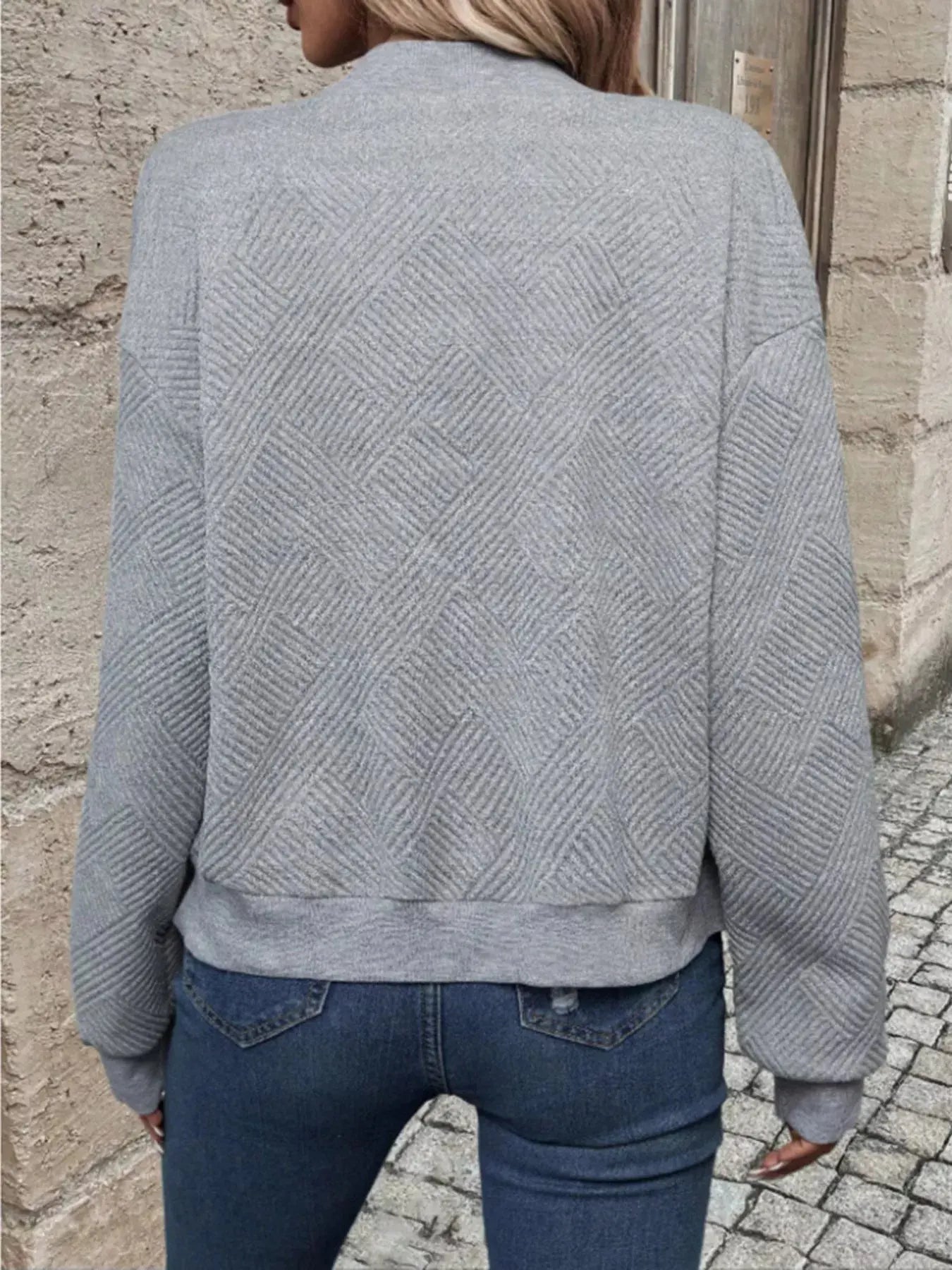 Textured Knit Zip-Up Bomber Jacket Simply Love