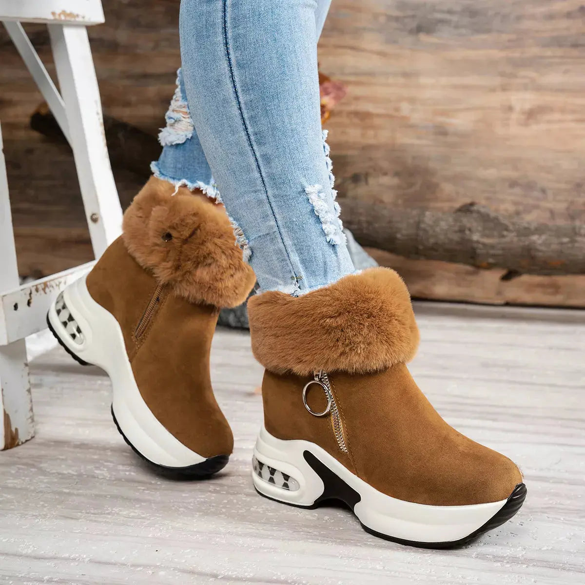 Fuzzy Side Zipper Platform Ankle Boots Simply Love