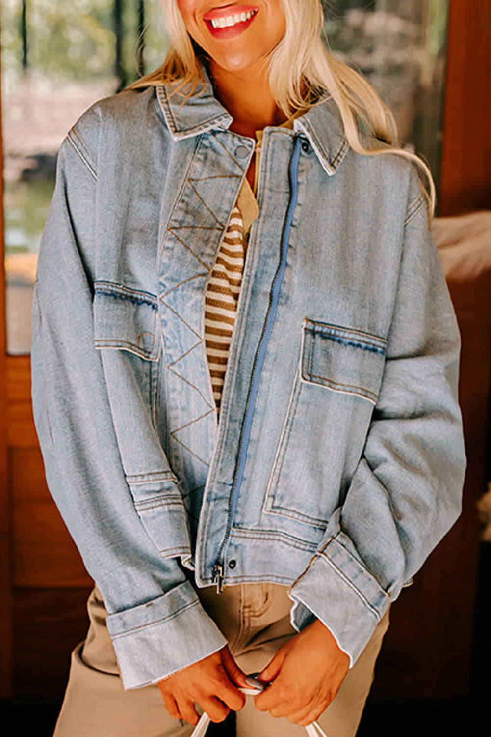 Beau Blue Street Style Zip Up Washed Denim Jacket For Casual Everyday Wear Unisex Dear-Lover Dropshipping