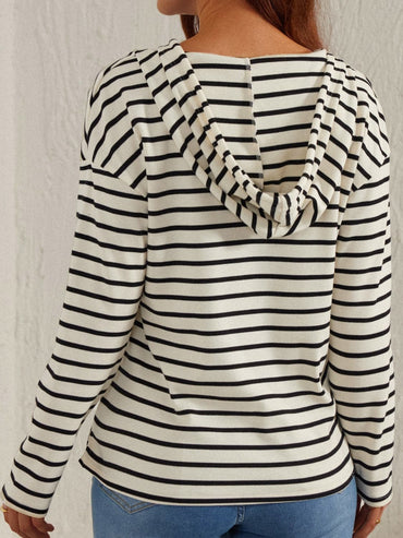 Drawstring Striped Long Sleeve Hoodie.