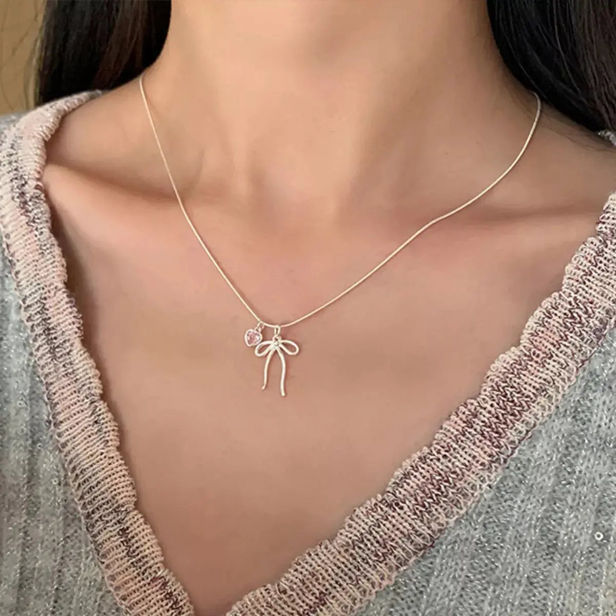 Bow & Heart Pendant Necklace Simply Love