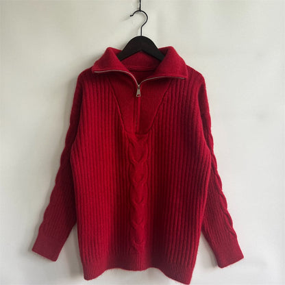 Ribbed Half Zip Long Sleeve Sweater.