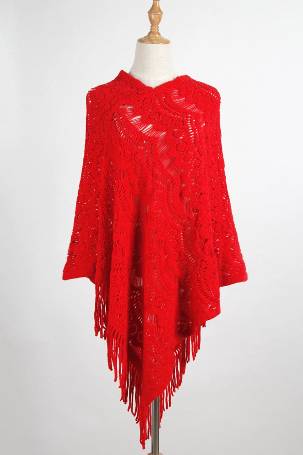 Fringe Openwork Surplice Cape Sleeve Poncho.