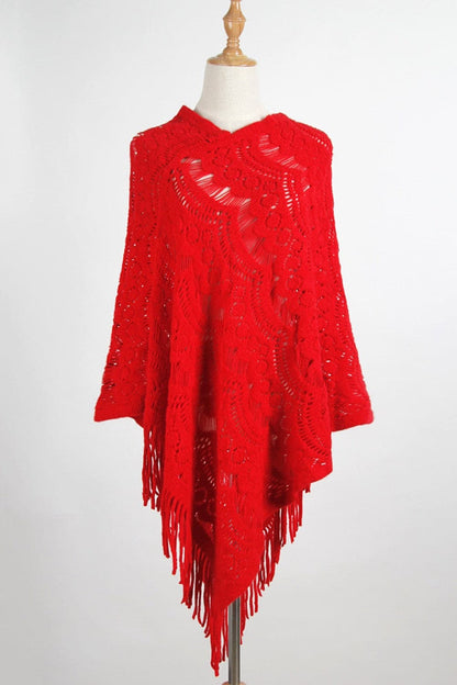 Fringe Openwork Surplice Cape Sleeve Poncho.