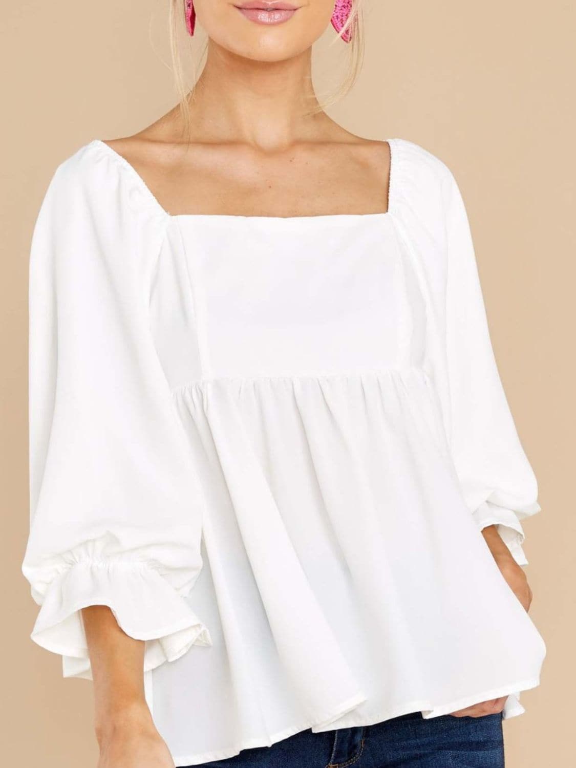 Sheer ruffled blouse with flounce sleeves