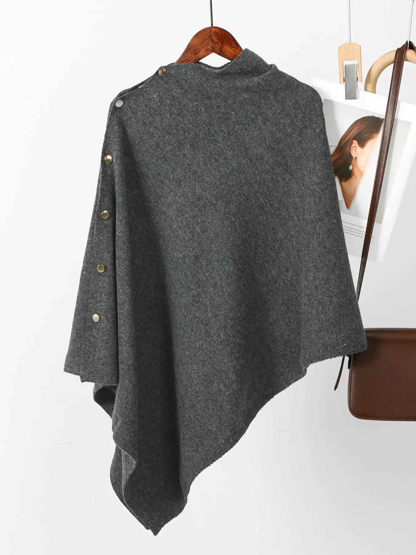 Button-Accented Poncho Scarf Simply Love