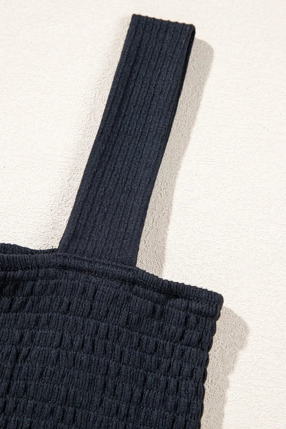Smocked Bust Textured Knit Sleeveless Romper