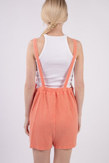 VERY J Sleeveless Double Gauze Overalls with Pockets.