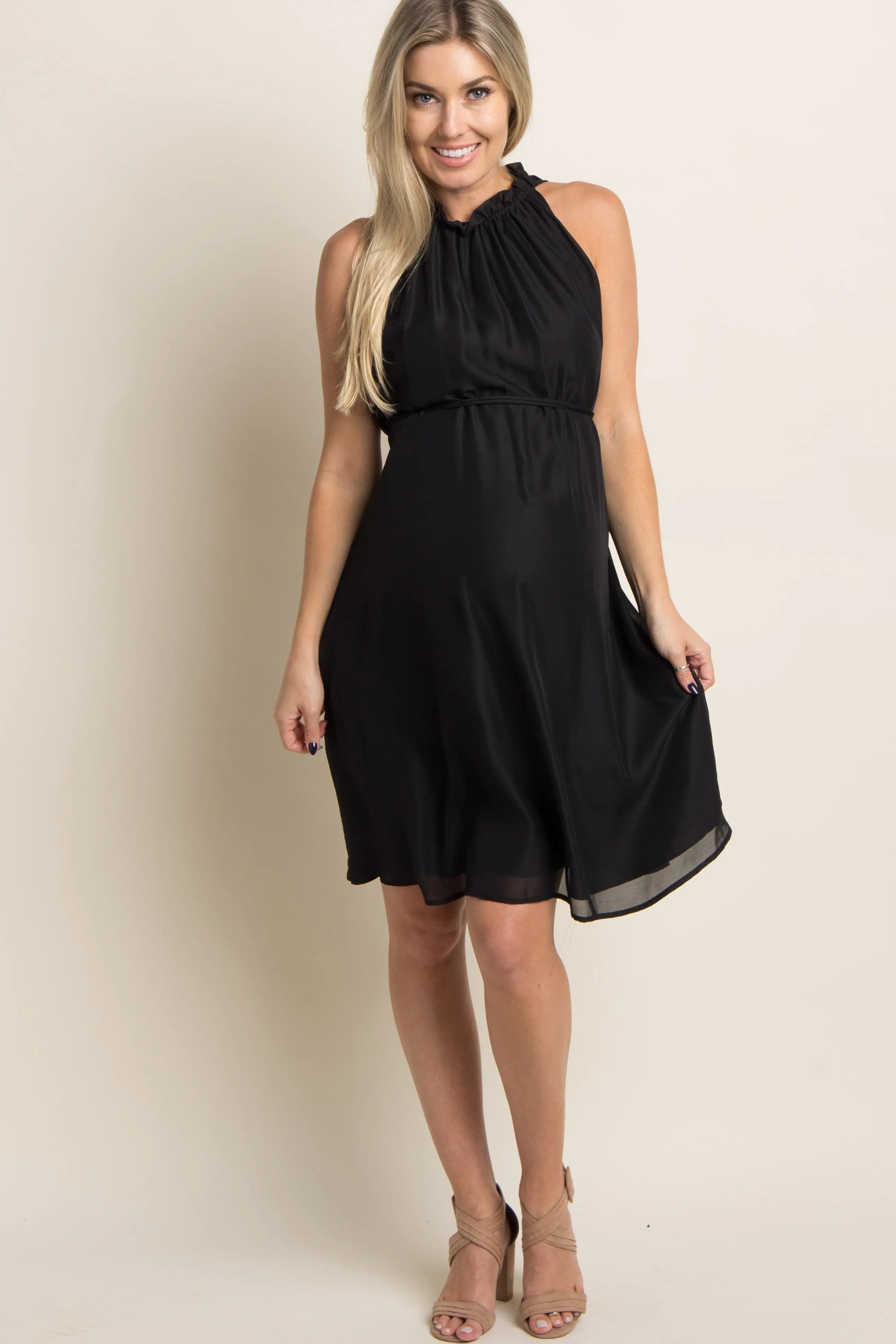 PinkBlush Black Chiffon High Neck Maternity Dress For Special Occasions PinkBlush