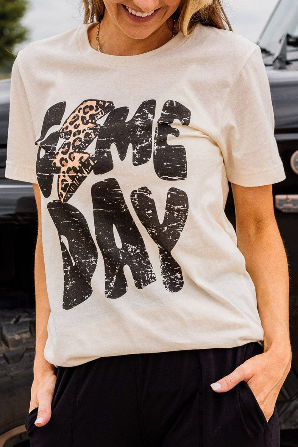 Khaki leopard print game day rugby t-shirt with lightning design