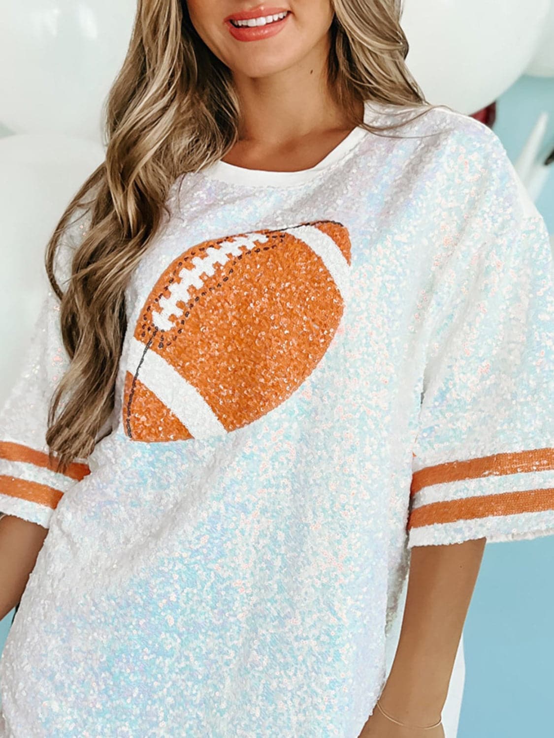 Glamorous sequin oversized football tee with half sleeves