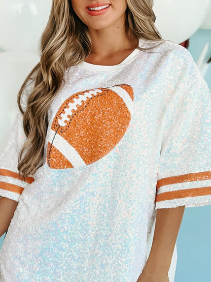 Glamorous sequin oversized football tee with half sleeves