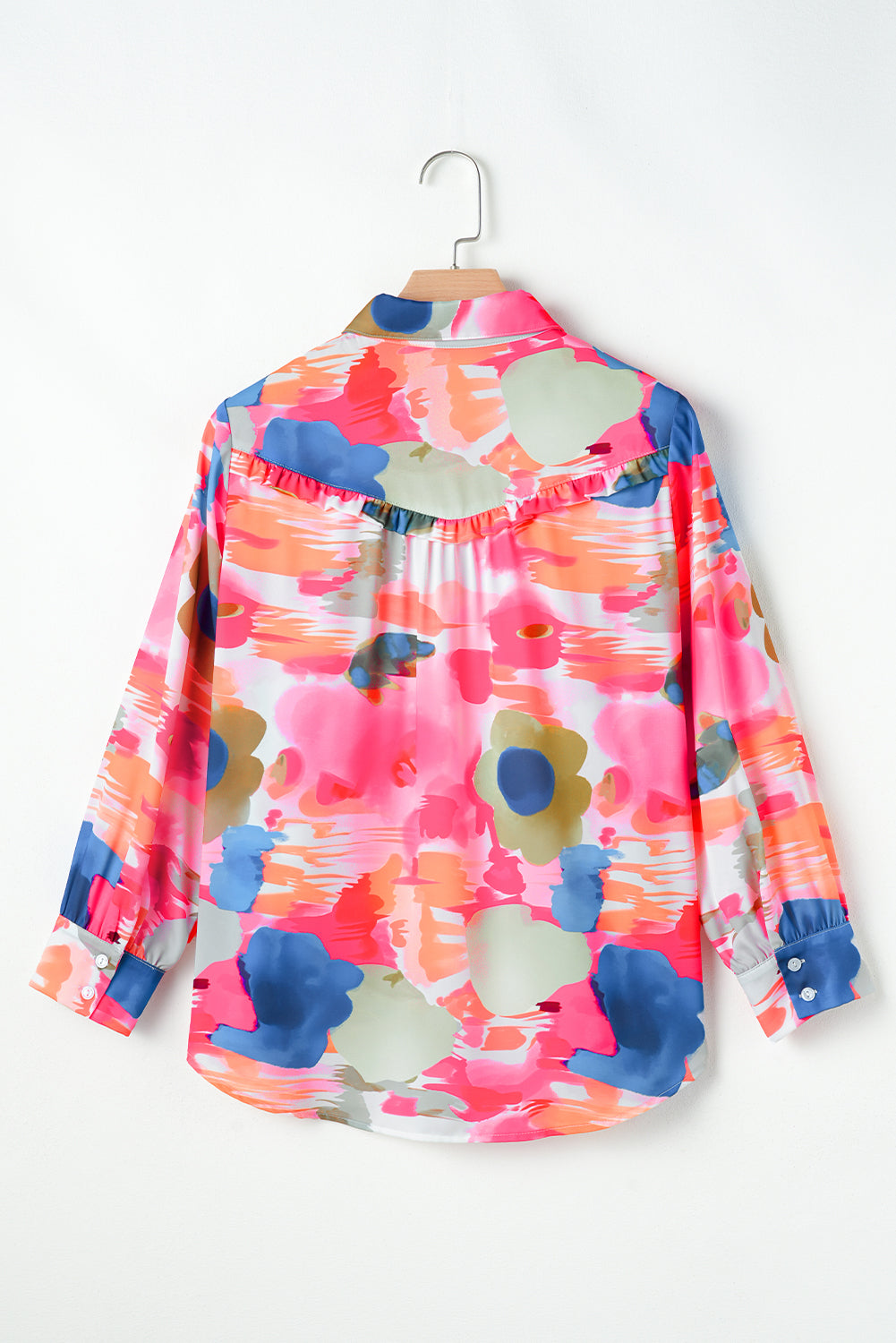 Chic rose-print ruffled puff sleeve blouse