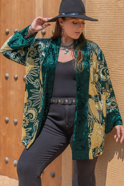 Plus Size Open Front Bohemian Style Long Sleeve Cardigan.