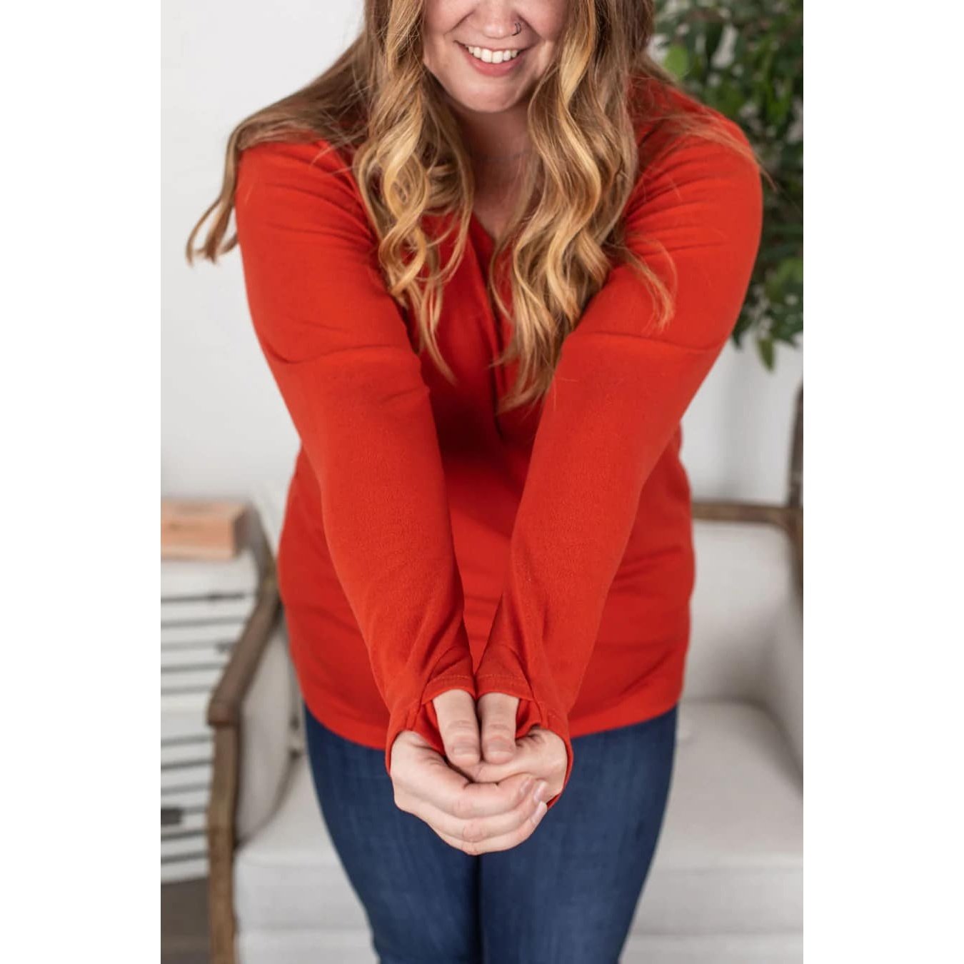 Pumpkin Spice Long Sleeve Shirt With Thumb Holes And Pocket Michael Mae MM