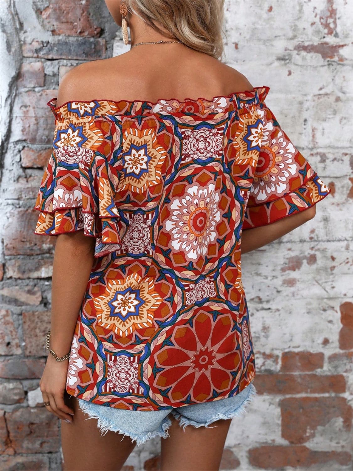 Printed Off-Shoulder Half Sleeve Blouse.