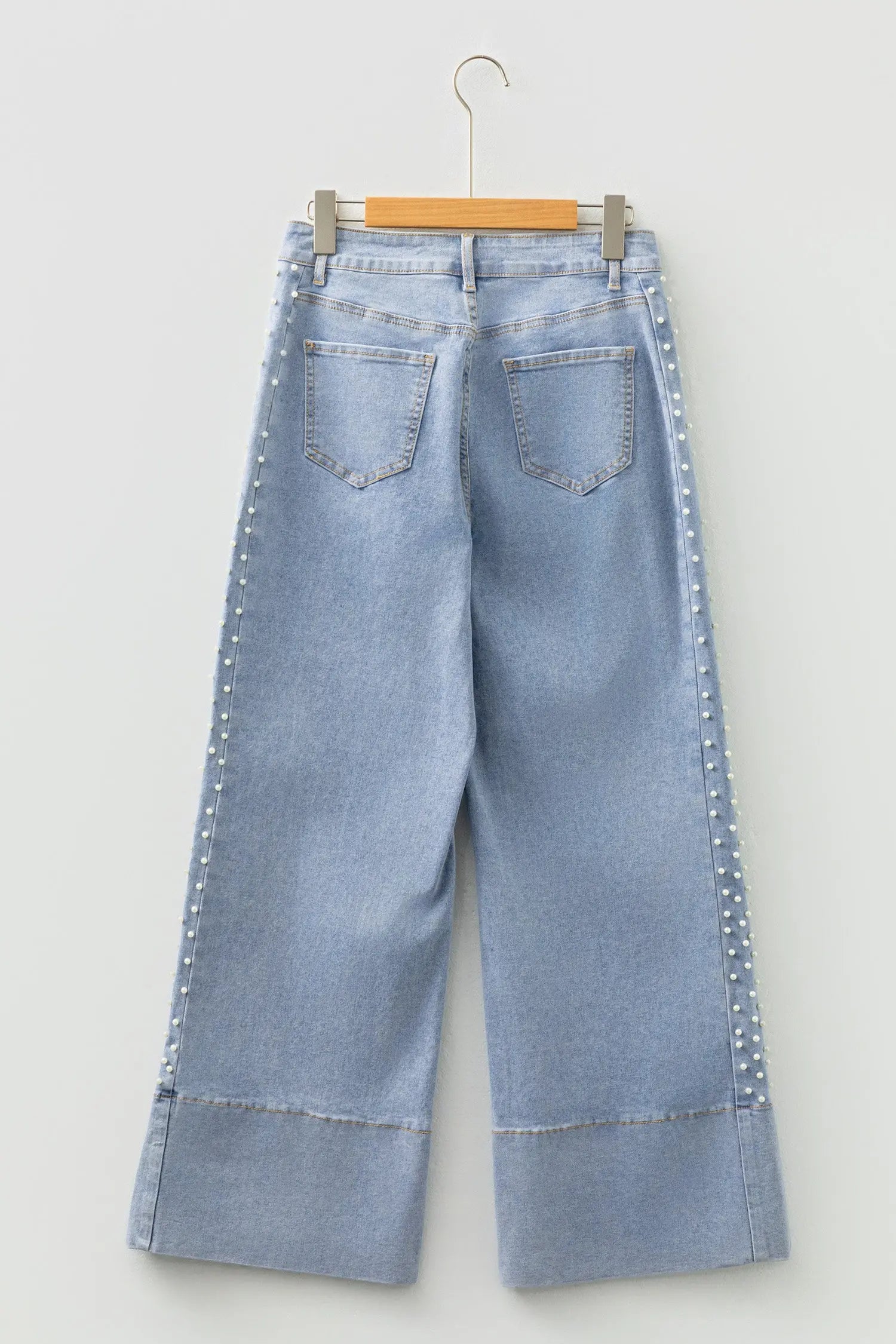 Beau Blue Mid Rise Pearl Embellished Split Wide Leg Jeans Dear-Lover Dropshipping