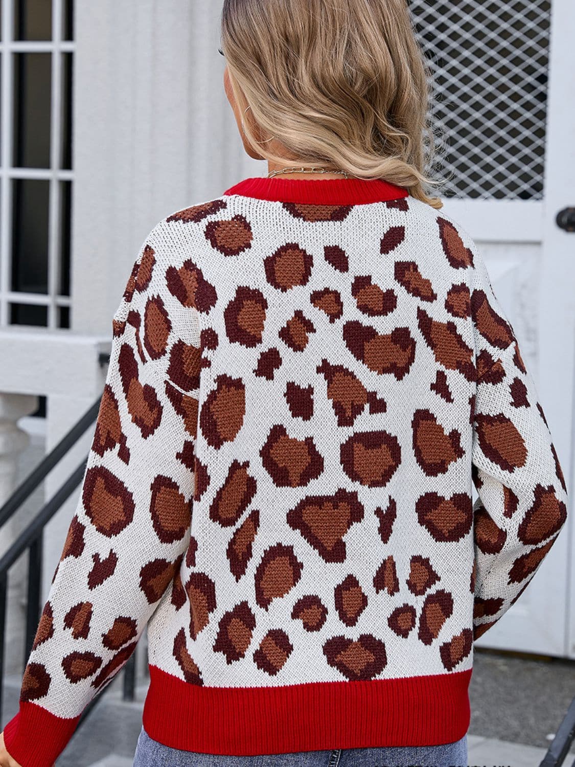 Leopard Round Neck Long Sleeve Sweater.