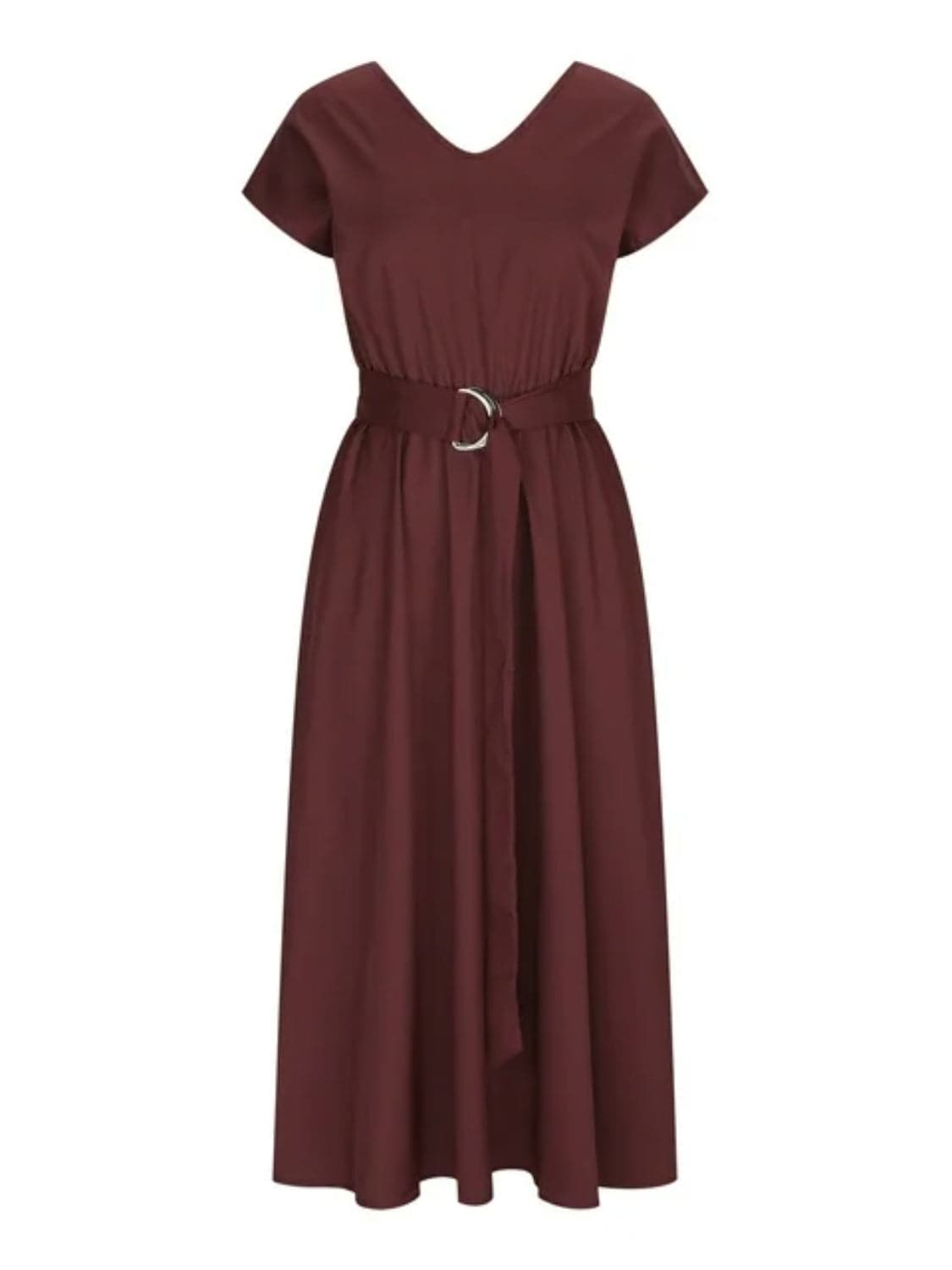 Ruched V-Neck Cap Sleeve Dress.