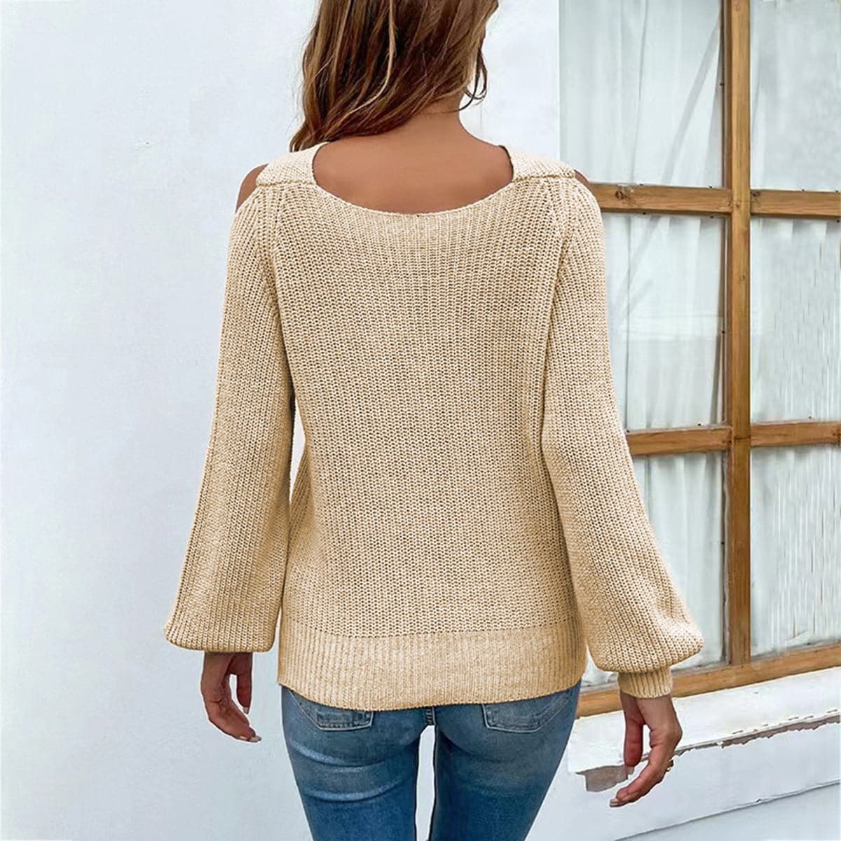 Crisscross Cold-Shoulder Sweater.