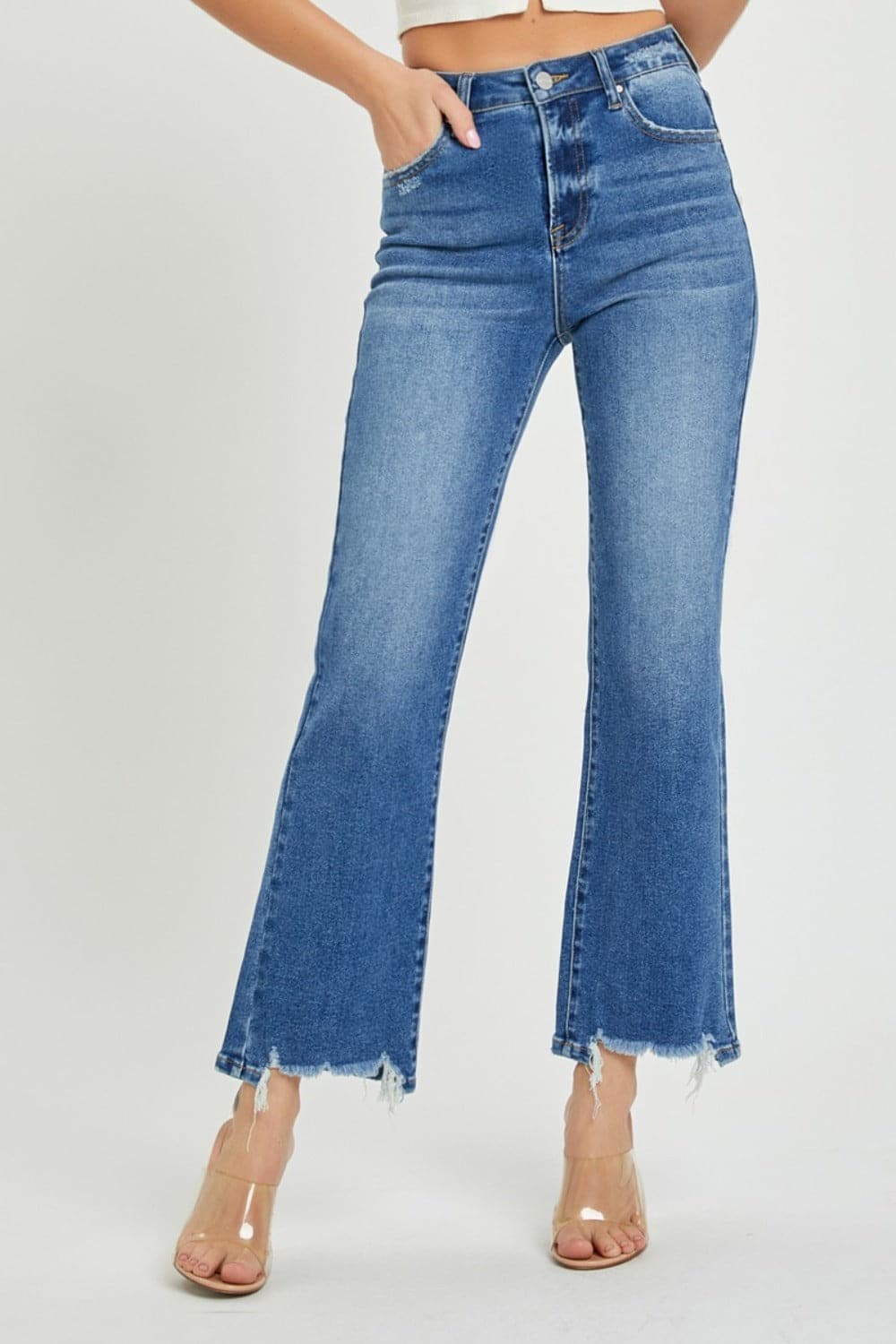 Elevate your style with high rise straight leg jeans