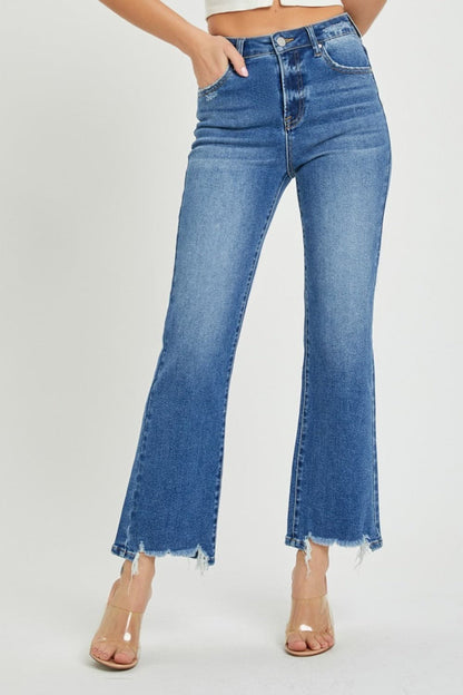 Elevate your style with high rise straight leg jeans