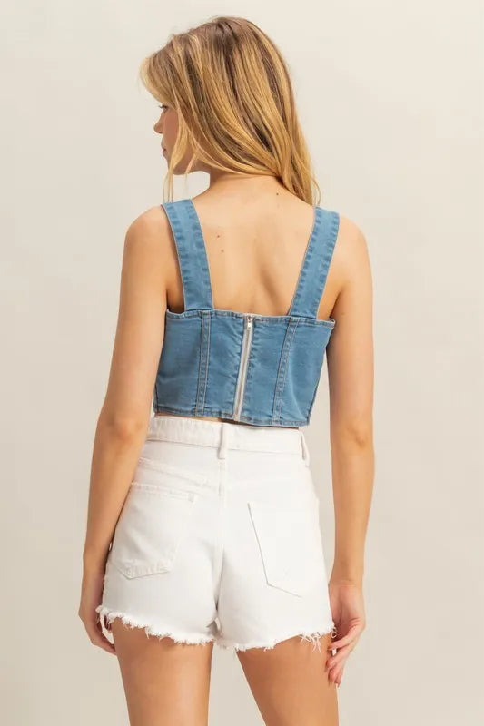 Hyfve Washed Sweetheart Neck Wide Strap Denim Tank Top - Love Salve 